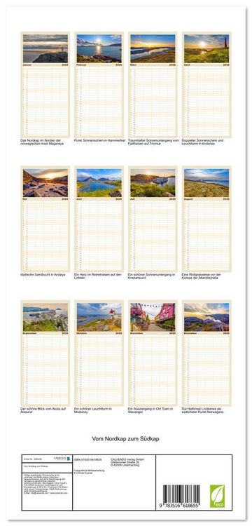 Produktbild: Familienplaner 2026 - Vom Nordkap zum S&uuml;dkap mit 5 Spalten (Wandkalender, 21 x 45 cm) CALVENDO