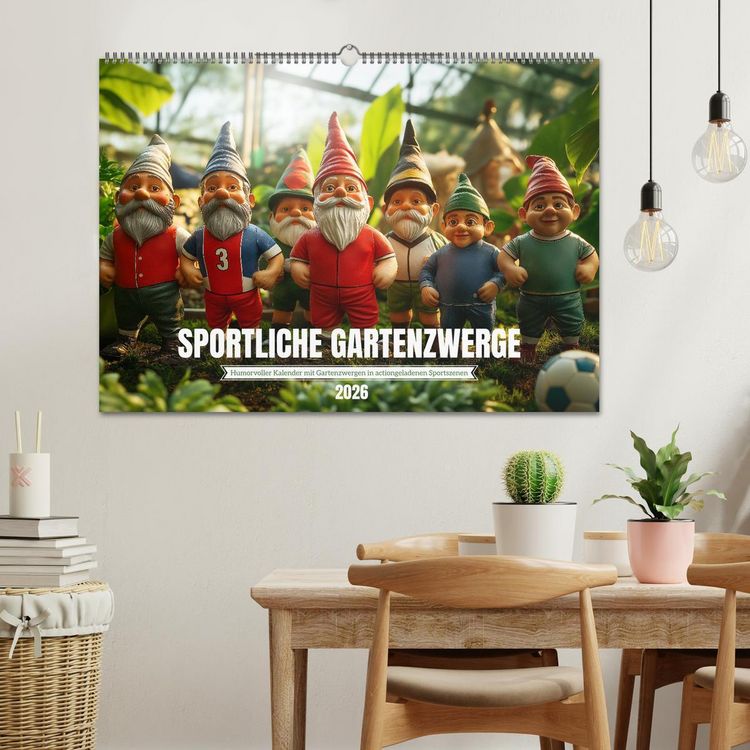 Produktbild: Sportliche Gartenzwerge (Wandkalender 2026 DIN A2 quer), CALVENDO Monatskalender