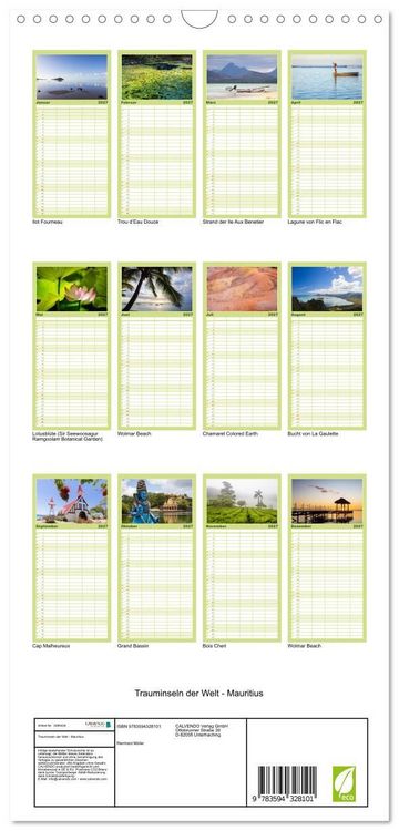Produktbild: Familienplaner 2027 - Trauminseln der Welt - Mauritius mit 5 Spalten (Wandkalender, 21 x 45 cm) CALVENDO