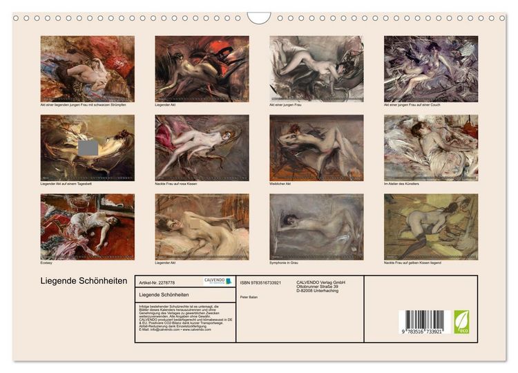 Produktbild: Liegende Sch&ouml;nheiten (Wandkalender 2026 DIN A3 quer), CALVENDO Monatskalender