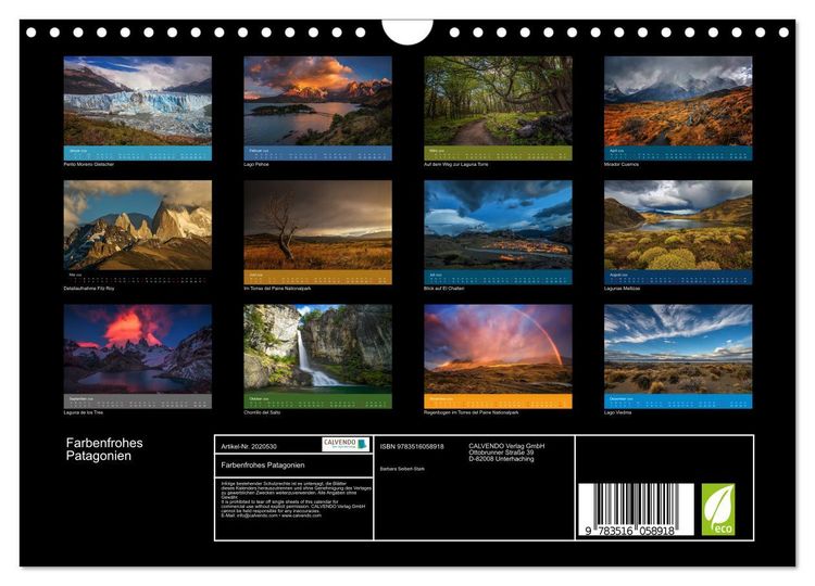 Produktbild: Farbenfrohes Patagonien (Wandkalender 2026 DIN A4 quer), CALVENDO Monatskalender