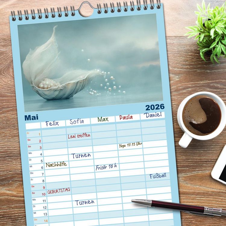 Produktbild: Familienplaner 2026 - Sandgefl&uuml;ster und Muschelzauber mit 5 Spalten (Wandkalender, 21 x 45 cm) CALVENDO