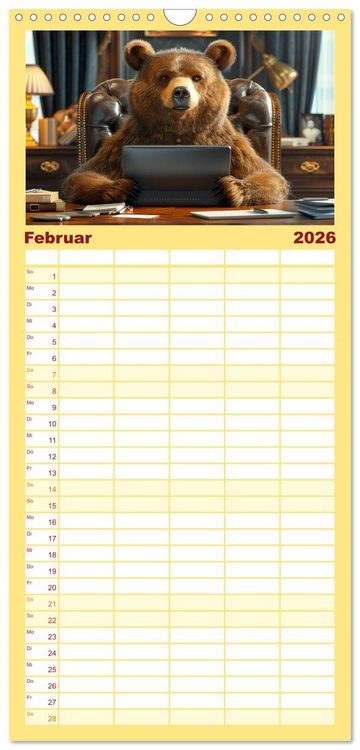 Produktbild: Familienplaner 2026 - B&auml;ren im B&uuml;ro mit 5 Spalten (Wandkalender, 21 x 45 cm) CALVENDO