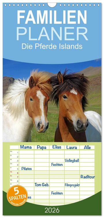 Produktbild: Familienplaner 2026 - Die Pferde Islands mit 5 Spalten (Wandkalender, 21 x 45 cm) CALVENDO