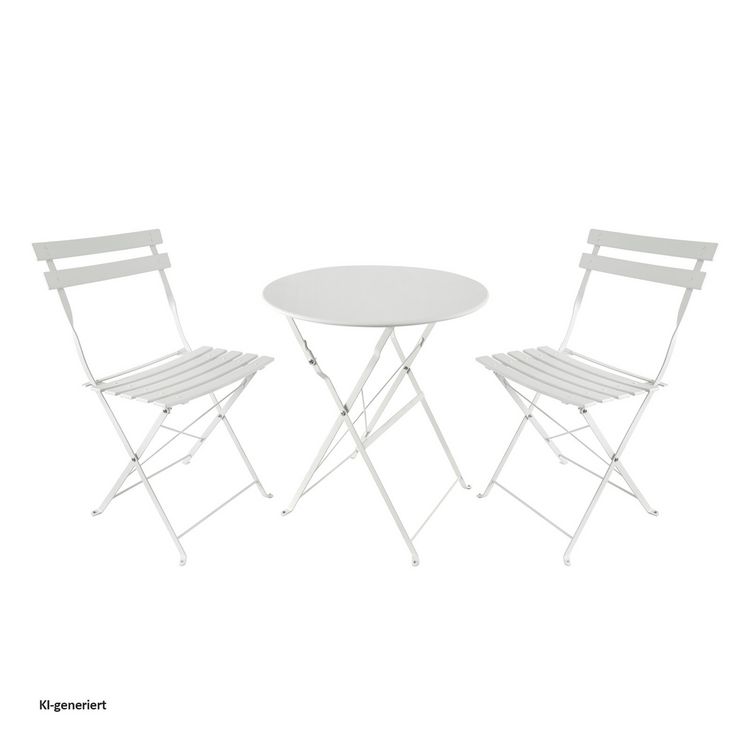 Produktbild: HTI-Living Bistro Sitzgruppe Metall creme klappbar Tisch mit 2 St&uuml;hlen Balkon Set