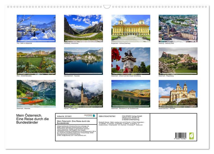 Produktbild: Mein &Ouml;sterreich. Eine Reise durch die Bundesl&auml;nder (Wandkalender 2026 DIN A2 quer), CALVENDO Monatskalender