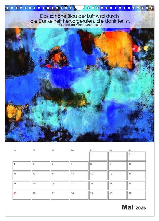 Produktbild: Farbenleuchten - Abstrakte Gouachemalerei mit Zitaten &uuml;ber die Farben (Wandkalender 2026 DIN A3 hoch), CALVENDO Monatskalender