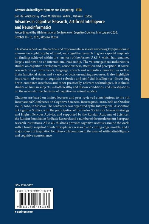 Produktbild: Advances in Cognitive Research, Artificial Intelligence and Neuroinformatics