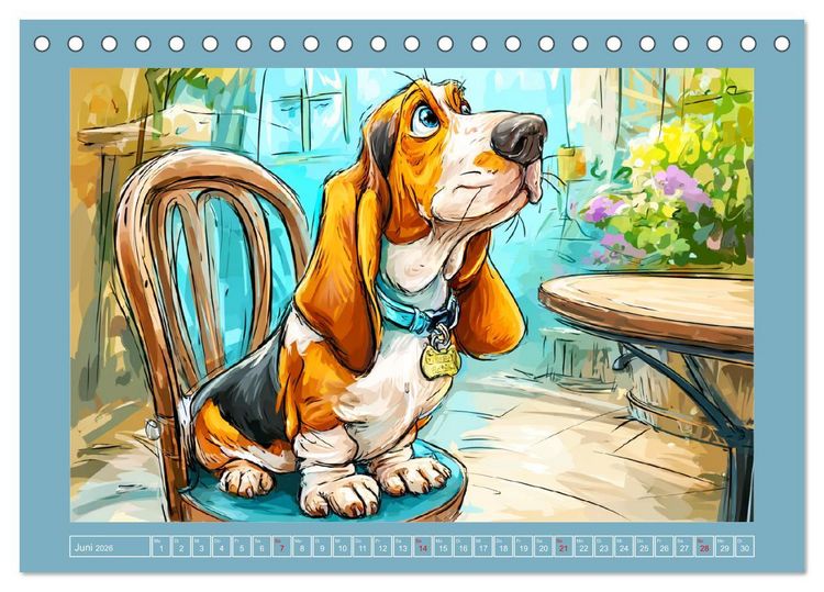 Produktbild: Basset Fun. Niedliche Hunde Cartoons zum Schmunzeln (Tischkalender 2026 DIN A5 quer), CALVENDO Monatskalender