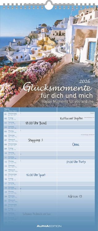 Bild vom Artikel Glücksmomente für dich und mich 2026 - Familien-Timer 19,5x45 cm - 2 Spalten - Wand-Planer - viel Platz für Eintragungen - Familienkalender - Alpha Ed vom Autor Alpha Edition