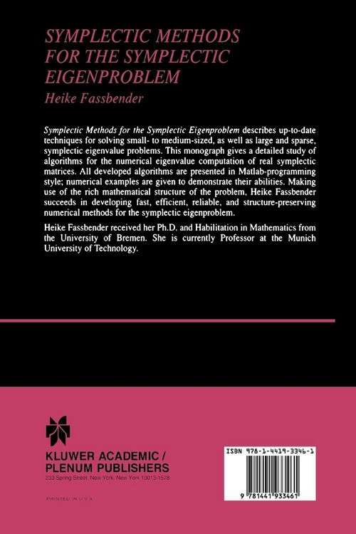 Produktbild: Symplectic Methods for the Symplectic Eigenproblem