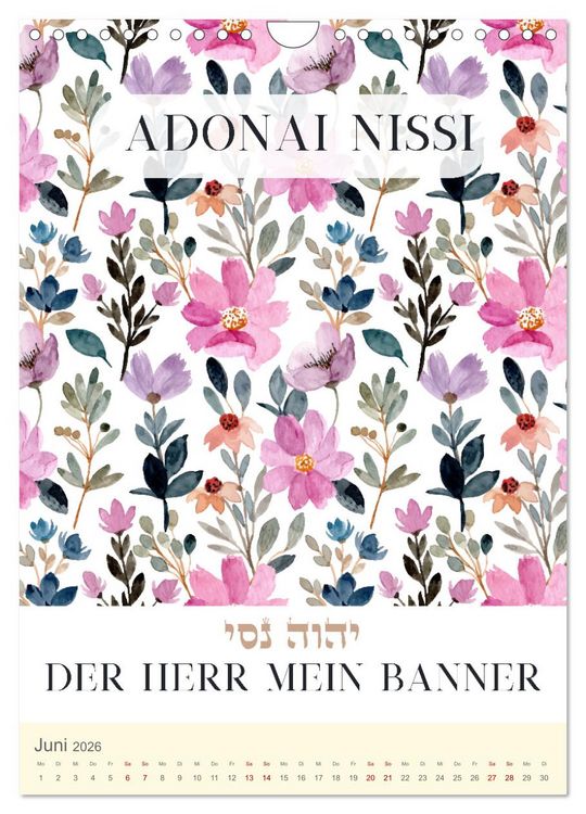Produktbild: Hebr&auml;ische Namen Gottes aus der Torah (Wandkalender 2026 DIN A4 hoch), CALVENDO Monatskalender