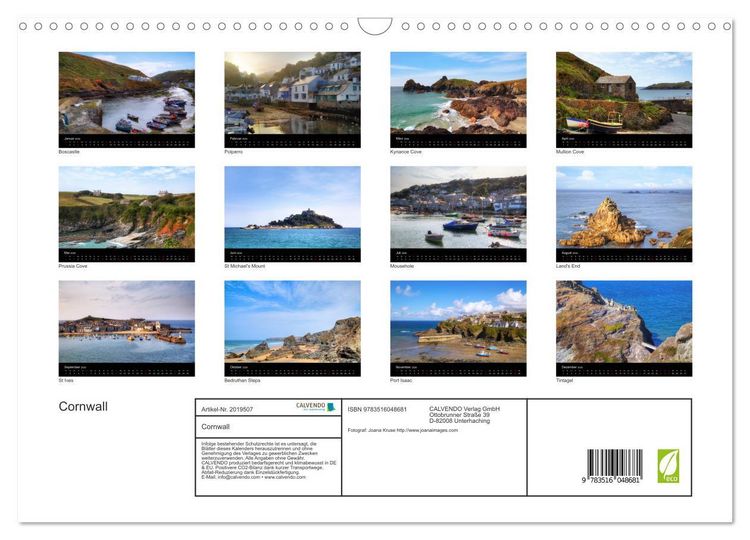 Produktbild: Cornwall (Wandkalender 2026 DIN A3 quer), CALVENDO Monatskalender