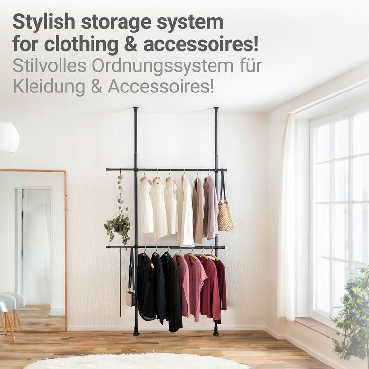 Produktbild: Teleskop-Garderobensystem Mod. Herkules Basic Schwarz, aus pulverbeschichtetem Stahl