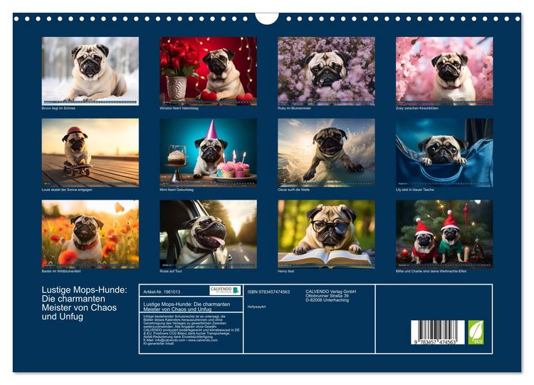 Produktbild: Lustige Mops-Hunde: Die charmanten Meister von Chaos und Unfug (Wandkalender 2026 DIN A3 quer), CALVENDO Monatskalender