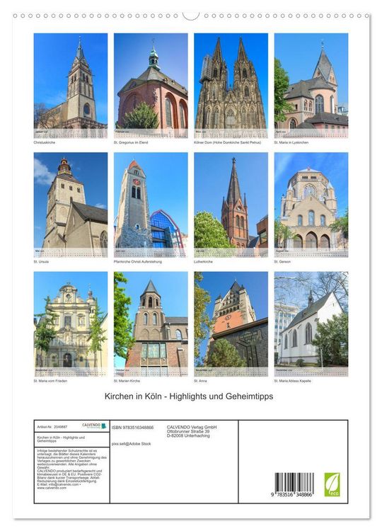 Produktbild: Kirchen in K&ouml;ln - Highlights und Geheimtipps (hochwertiger Premium Wandkalender 2026 DIN A2 hoch), Kunstdruck in Hochglanz