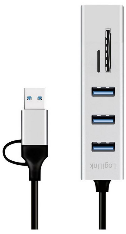Produktbild: LogiLink UA0445 USB-Hub 3 Port USB-A, SDHC, microSDHC USB 3.0 5 GBit/s Aluminium UA0445