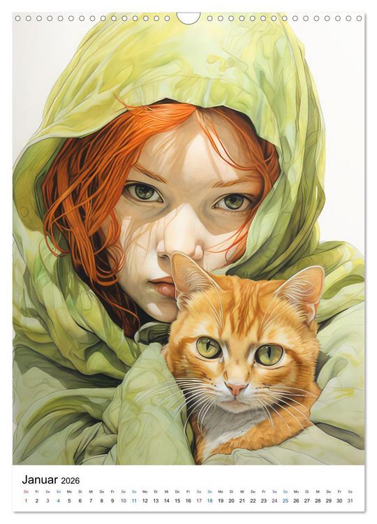 Produktbild: Katzenliebe Kunstbilder (Wandkalender 2026 DIN A3 hoch), CALVENDO Monatskalender
