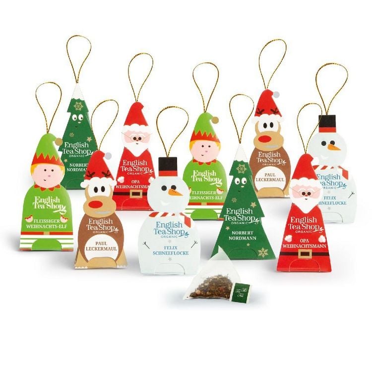 Produktbild: Wintertee Geschenk "Fr&ouml;hliche Weihnachtsgesellen" Teefiguren, BIO, 5 Sorten, 10 Pyramidenbeutel
