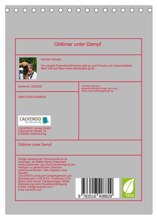 Produktbild: Oldtimer unter Dampf (Tischkalender 2026 DIN A5 hoch), CALVENDO Monatskalender