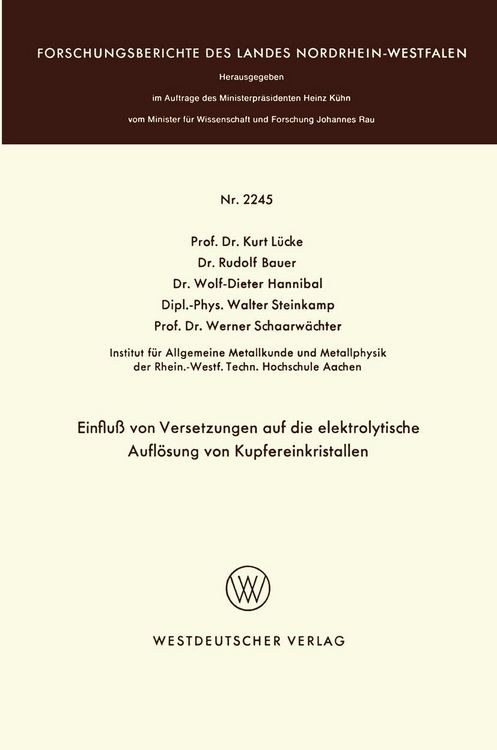Produktbild: Einfluß von Versetzungen auf die elektrolytische Auflösung von Kupfereinkristallen