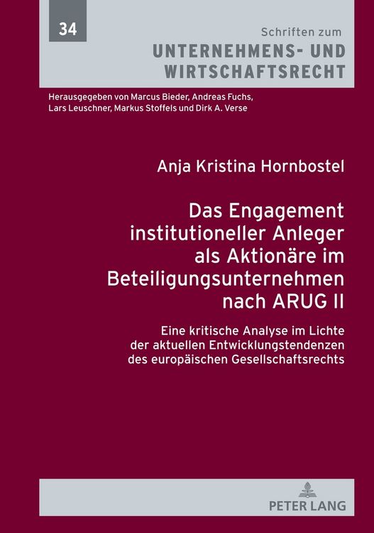 Produktbild: Das Engagement institutioneller Anleger als Aktion&auml;re im Beteiligungsunternehmen nach ARUG II