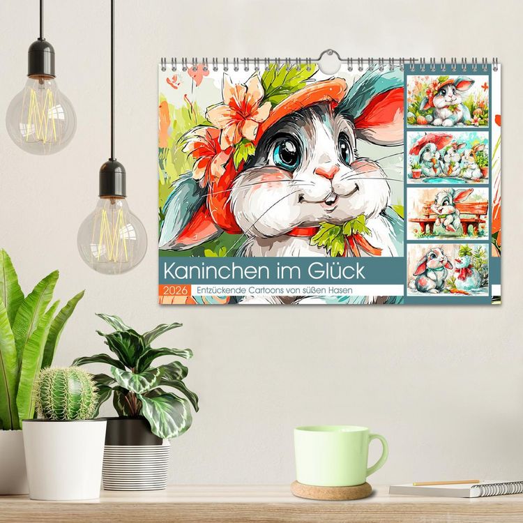 Produktbild: Kaninchen im Gl&uuml;ck. Entz&uuml;ckende Cartoons von s&uuml;&szlig;en Hasen (Wandkalender 2026 DIN A4 quer), CALVENDO Monatskalender