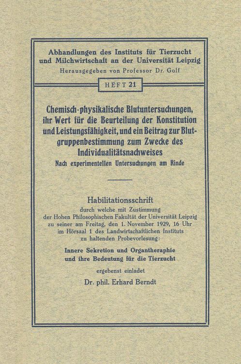 Produktbild: Chemisch-physikalische Blutuntersuchungen, ihr Wert f&uuml;r die Beurteilung der Konstitution und Leistungsf&auml;higkeit, und ein Beitrag zur Blutgruppenbestim
