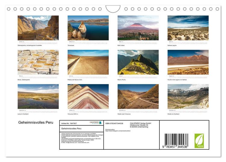 Produktbild: Geheimnisvolles Peru (Wandkalender 2026 DIN A4 quer), CALVENDO Monatskalender