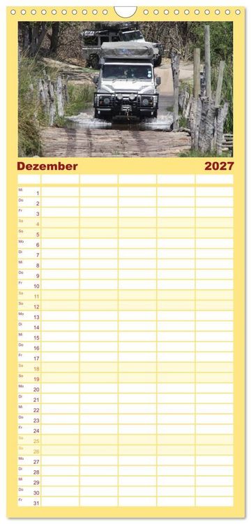 Produktbild: Familienplaner 2027 - Land Rover Defender - Unterwegs in Afrika mit 5 Spalten (Wandkalender, 21 x 45 cm) CALVENDO
