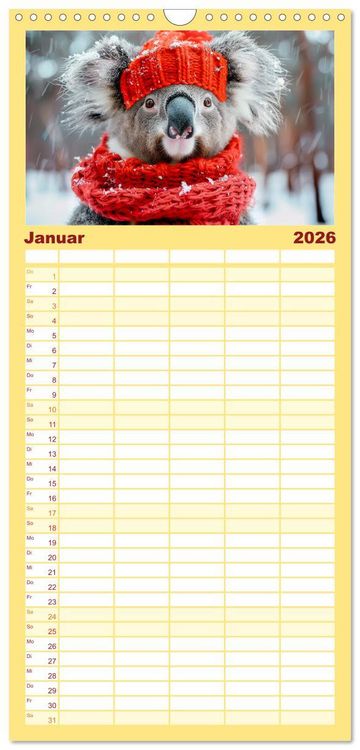 Produktbild: Familienplaner 2026 - Koalas im Modefieber. Flauschig und Chic beim Fotoshooting mit 5 Spalten (Wandkalender, 21 x 45 cm) CALVENDO