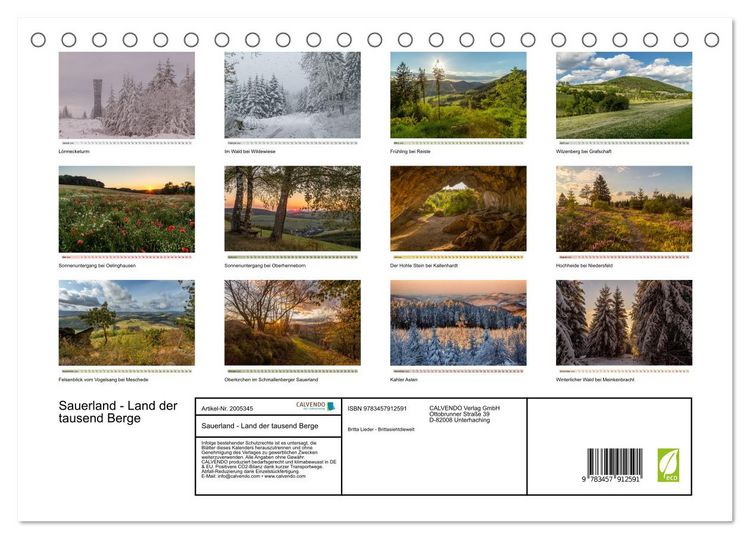 Produktbild: Sauerland - Land der tausend Berge (Tischkalender 2026 DIN A5 quer), CALVENDO Monatskalender