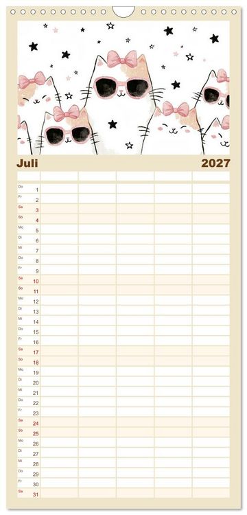 Produktbild: Familienplaner 2027 - Gute Laune Katzen mit 5 Spalten (Wandkalender, 21 x 45 cm) CALVENDO