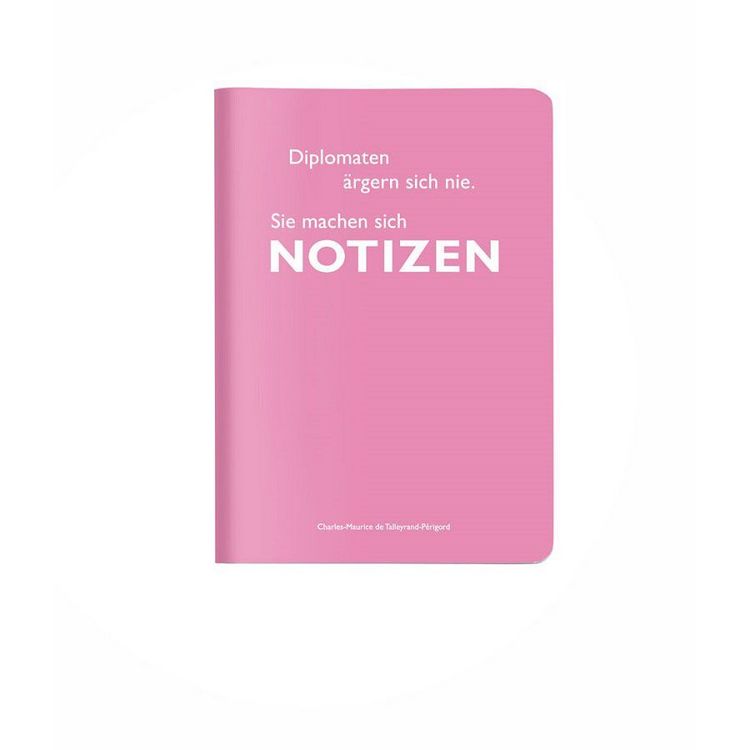 Produktbild: Heft A6 kariert, "Diplomaten &auml;rgern sich nie. Sie machen sich Notizen." (Maurice de Talleyrand-P&eacute;rigord)
