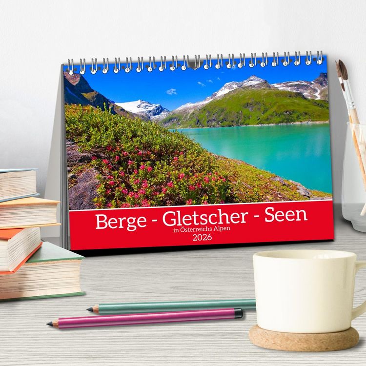 Produktbild: Berge - Gletscher - Seen (Tischkalender 2026 DIN A5 quer), CALVENDO Monatskalender