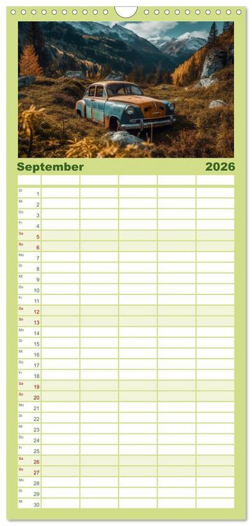 Produktbild: Familienplaner 2026 - Alte Maschinen - verlassene Lieblinge mit 5 Spalten (Wandkalender, 21 x 45 cm) CALVENDO
