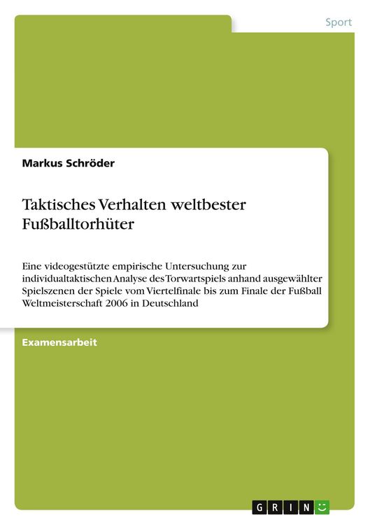 Produktbild: Taktisches Verhalten weltbester Fu&szlig;balltorh&uuml;ter