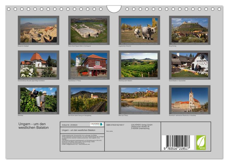 Produktbild: Ungarn - um den westlichen Balaton (Wandkalender 2026 DIN A4 quer), CALVENDO Monatskalender