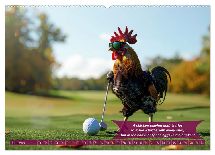 Produktbild: Funny charming animals as golf players (High Quality Premium Wall Calendar 2026 DIN A2 landscape),CALVENDO 12 Month Wall Calendar
