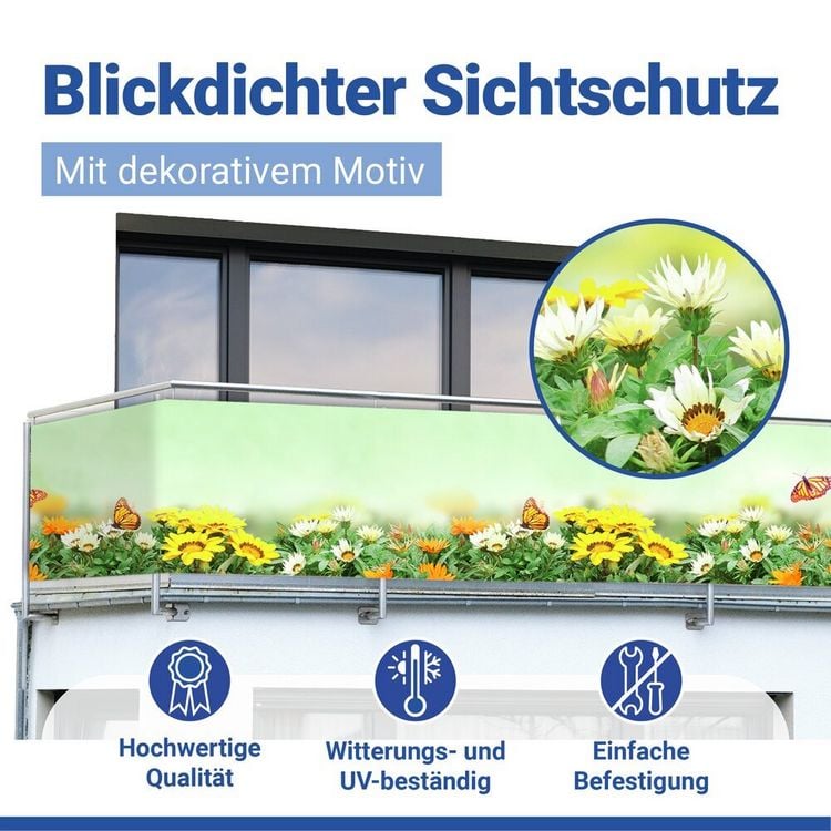 Produktbild: Balkon-Sichtschutz Mod. Schmetterling, 5 m, UV- und witterungsbest&auml;ndig