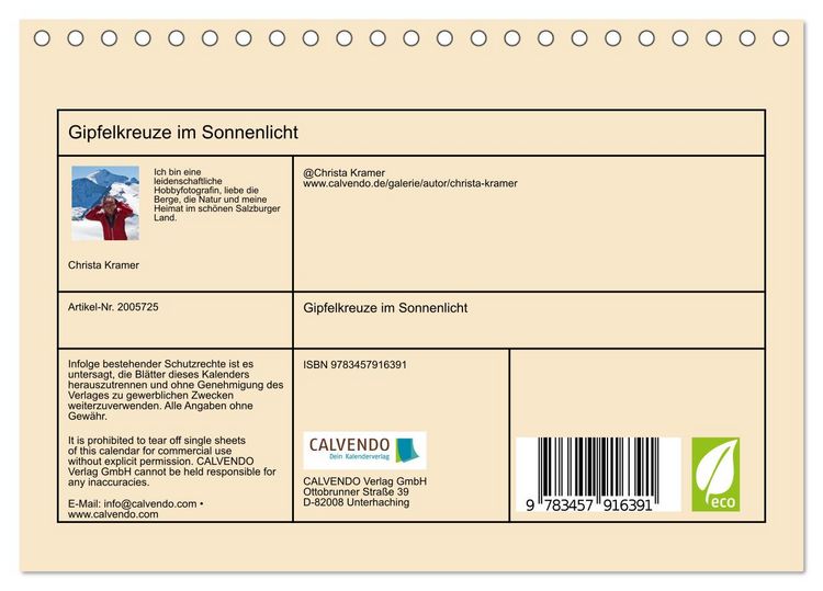 Produktbild: Gipfelkreuze im Sonnenlicht (Tischkalender 2026 DIN A5 quer), CALVENDO Monatskalender