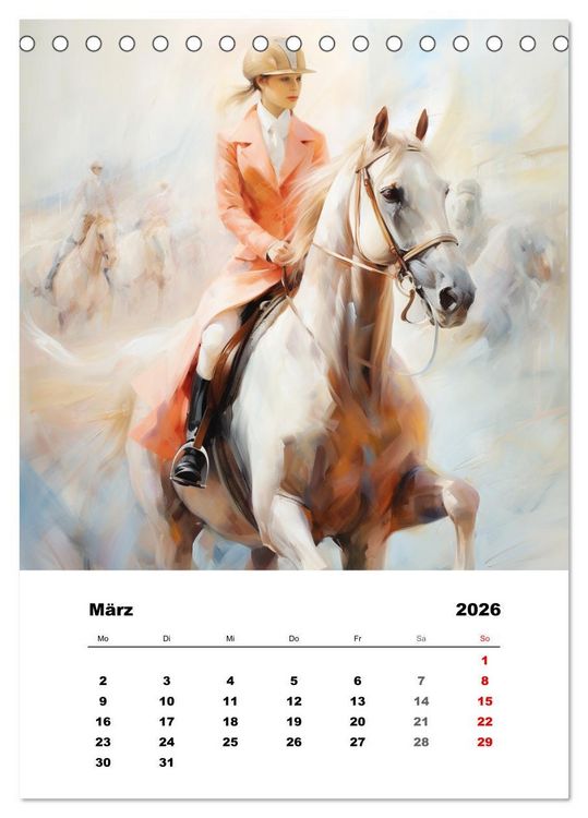 Produktbild: Hoch zu Ross. Mit Reiter-Aquarellen durch die Jahreszeiten (Tischkalender 2026 DIN A5 hoch), CALVENDO Monatskalender