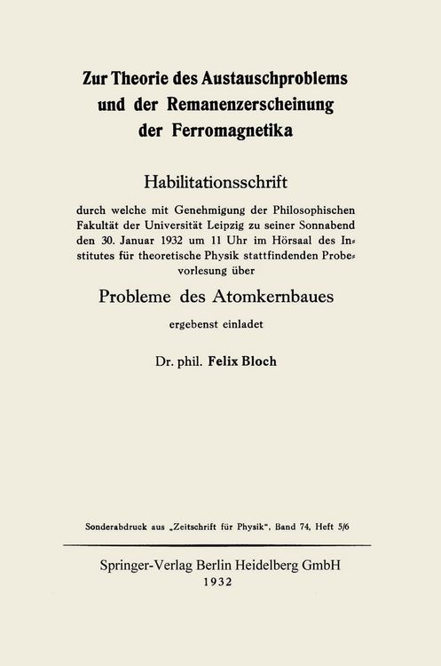Produktbild: Zur Theorie des Austauschproblems und der Remanenzerscheinung der Ferromagnetika