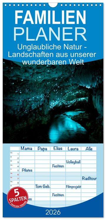Produktbild: Familienplaner 2026 - Unglaubliche Natur - Landschaften aus unserer wunderbaren Welt mit 5 Spalten (Wandkalender, 21 x 45 cm) CALVENDO