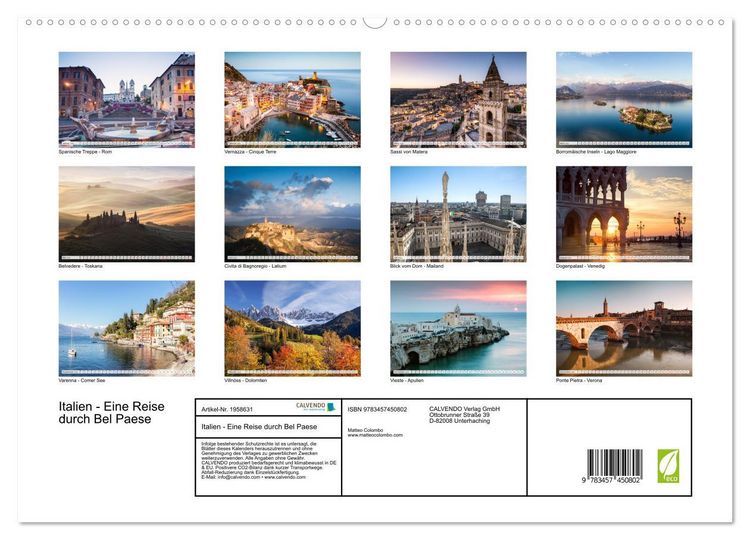 Produktbild: Italien - Eine Reise durch Bel Paese (hochwertiger Premium Wandkalender 2026 DIN A2 quer), Kunstdruck in Hochglanz