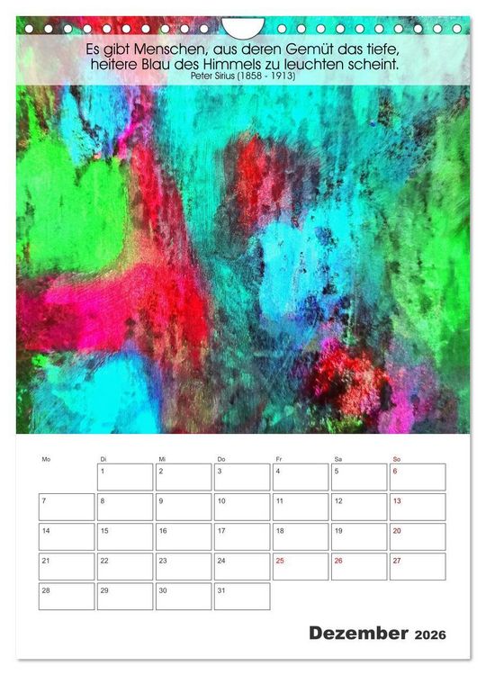 Produktbild: Farbenleuchten - Abstrakte Gouachemalerei mit Zitaten &uuml;ber die Farben (Wandkalender 2026 DIN A4 hoch), CALVENDO Monatskalender