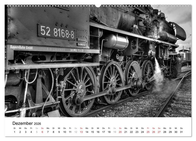 Produktbild: Unter Dampf - Eisenbahnromantik in schwarz-wei&szlig; (Wandkalender 2026 DIN A2 quer), CALVENDO Monatskalender