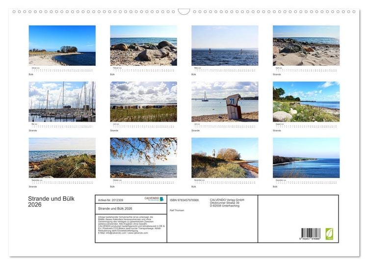 Produktbild: Strande und B&uuml;lk 2026 (Wandkalender 2026 DIN A2 quer), CALVENDO Monatskalender