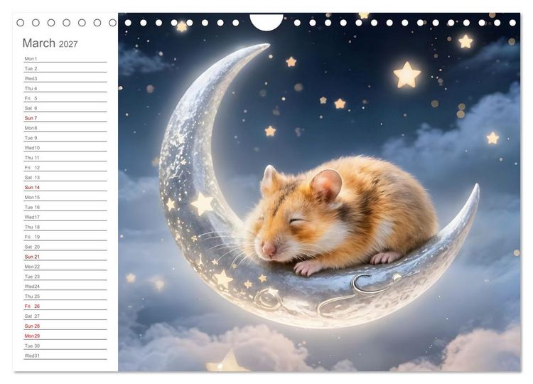 Produktbild: Hamster's Bedtime Calendar - Twelve magical dream worlds (Wall Calendar 2027 DIN A4 landscape), CALVENDO 12 Month Wall Calendar