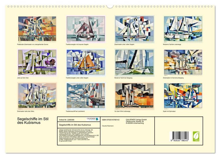 Produktbild: Segelschiffe im Stil des Kubismus (hochwertiger Premium Wandkalender 2027 DIN A2 quer), Kunstdruck in Hochglanz